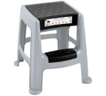 Tabouret marche-pied - 2 marches - avec rangement - gris