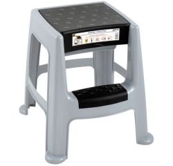 Tabouret marche-pied - 2 marches - avec rangement - gris