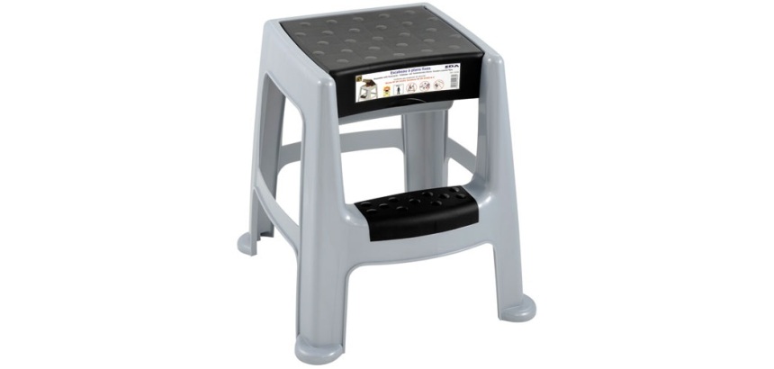 Tabouret marche-pied - 2 marches - avec rangement - gris