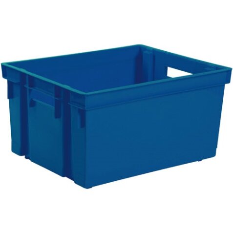 Bac de rangement sans couvercle emboîtable et superposable - 50 litres, bleu minéral