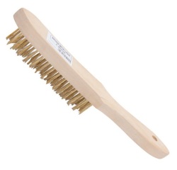 Brosse métallique à manche - 4 rangs - fil rond laitonnée