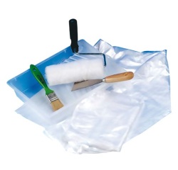 Lot à peindre - bac + rouleau + pinceau + couteau + bâche