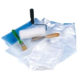 Lot à peindre - bac + rouleau + pinceau + couteau + bâche