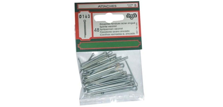 Goupilles fendues - D1  mm à D3  mm - acier zingué - lot de 48