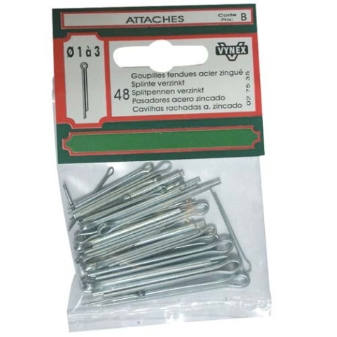 Goupilles fendues - D1  mm à D3  mm - acier zingué - lot de 48