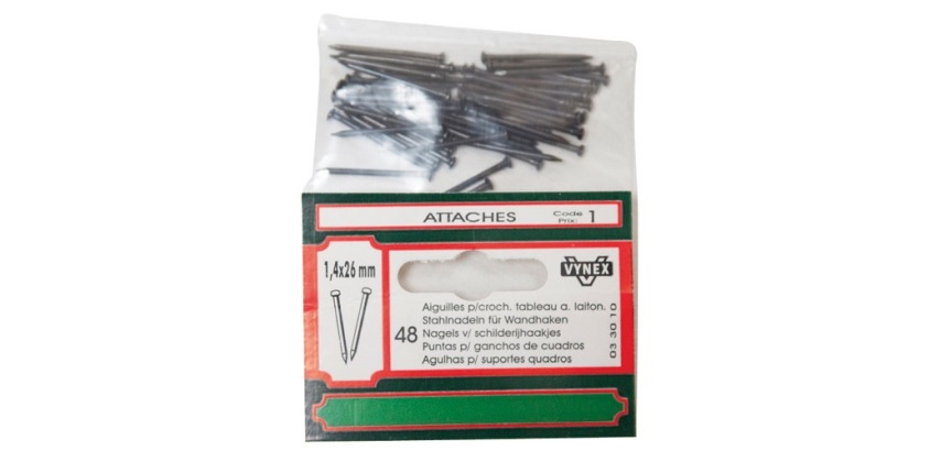 Aiguille pour crochet tableau - L : 26 mm - D1.4 mm -  lot de 48