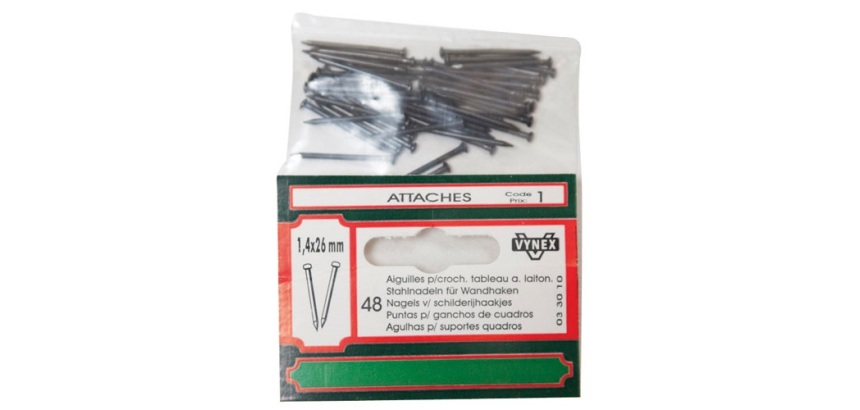 Aiguille pour crochet tableau - L : 26 mm - D1.4 mm -  lot de 48