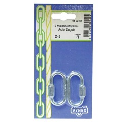 Maillon rapide - à vis - D5 mm - acier zingué - lot de 2