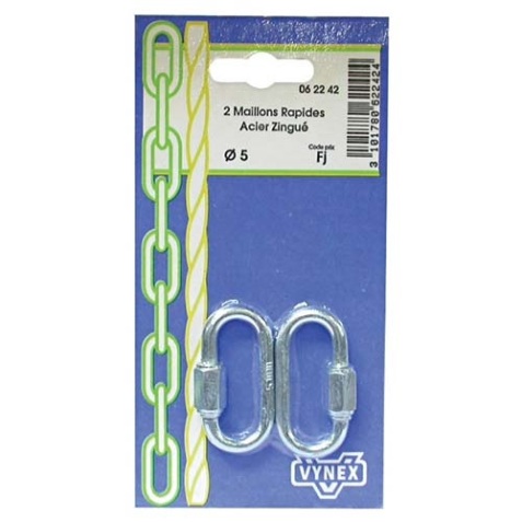 Maillon rapide - à vis - D5 mm - acier zingué - lot de 2