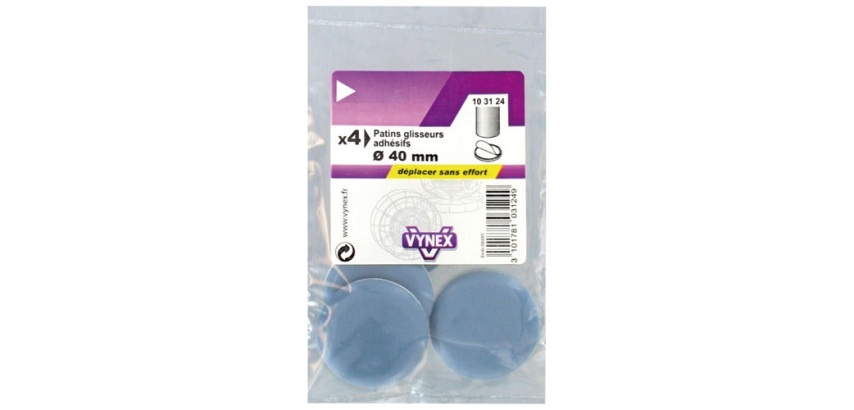 Patin glisseur  P.T.F.E - D40 mm - adhésif - gris - lot de 4