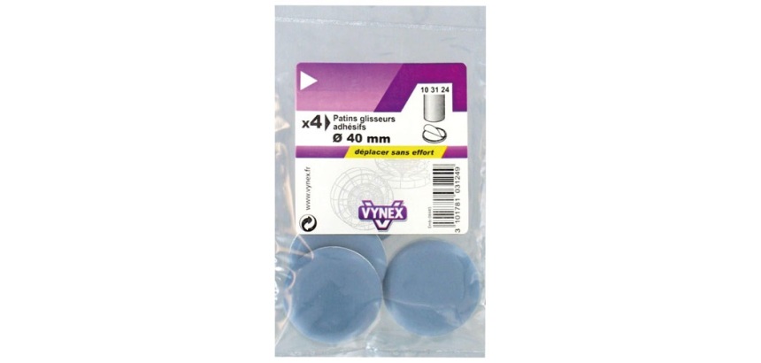 Patin glisseur  P.T.F.E - D40 mm - adhésif - gris - lot de 4