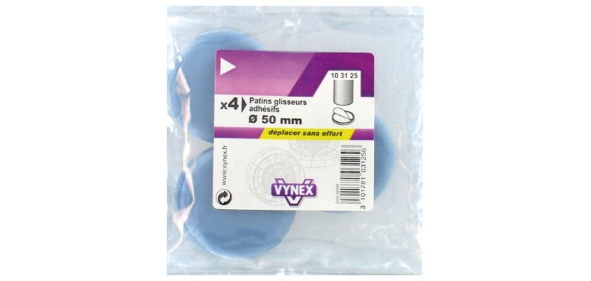 Patin glisseur  P.T.F.E - D50 mm - adhésif - gris - lot de 4