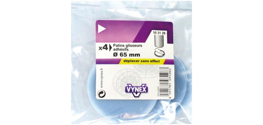 Patin glisseur  P.T.F.E - D65 mm - adhésif - gris - lot de 4
