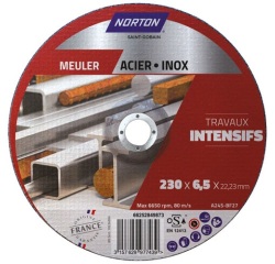 Disque à ébarber - Acier/Inox - 230 x 6,5 x 22,23 mm - moyen déporté - trav