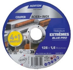Disque à couper - Acier/Inox - 125 x 1.6 x 22.23 mm - travaux extrêmes blue