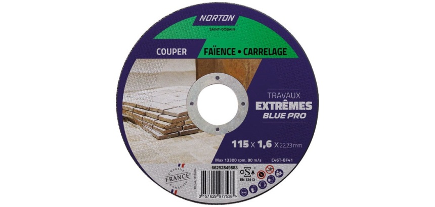 Disque à tronçonner - carrelage / faïence - 115 x 1.6 x 22.23 mm - travaux