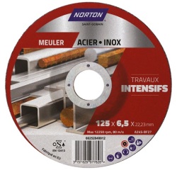 Disque à ébarber - Acier/Inox - 125 x 6,5 x 22,23 mm - moyen déporté - trav