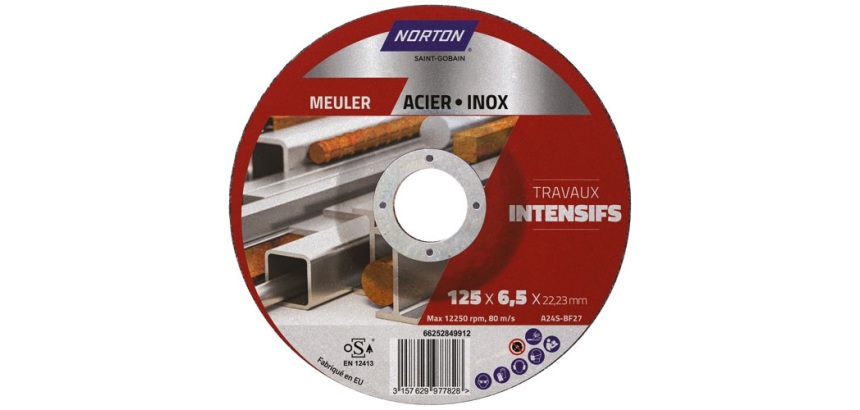 Disque à ébarber - Acier/Inox - 125 x 6,5 x 22,23 mm - moyen déporté - trav