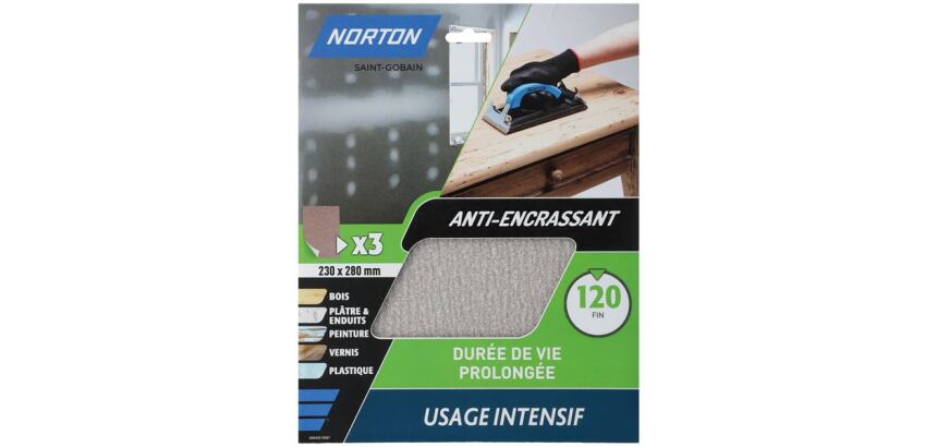 Feuille anti-encrassante - grains de 120 - spéciale finition - usage intens