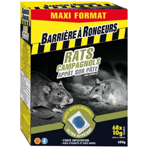 Appât pâte - rats et campagnols -  680 g - 68 sachets de 10 g