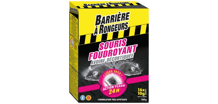 Appât céréales -  souris foudroyant  - avoine décortiquée - 160 g - 16 sach