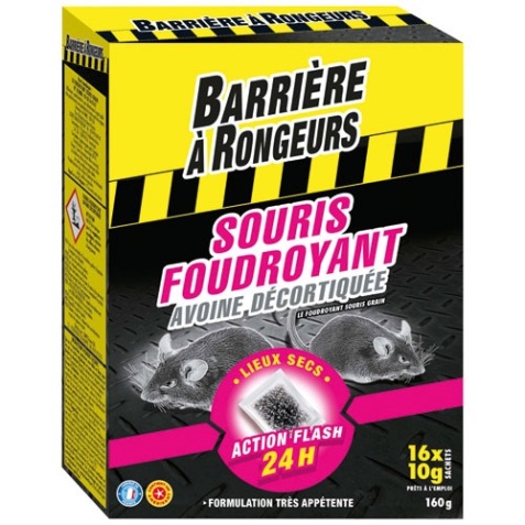 Appât céréales -  souris foudroyant  - avoine décortiquée - 160 g - 16 sach