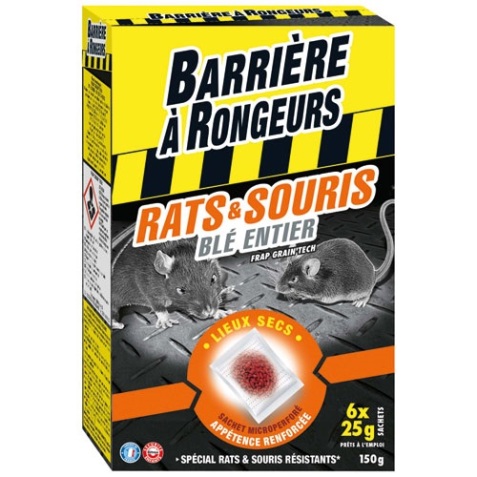 Appât céréales - rats et souris - blé entier - 150 g - 6 sachet de 25 g