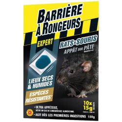 Appât pâte - rats et souris - espèces résistances - 150 g - 10 sachets de 1