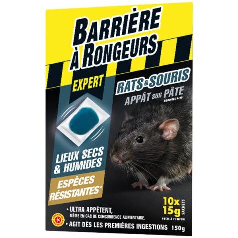 Appât pâte - rats et souris - espèces résistances - 150 g - 10 sachets de 1