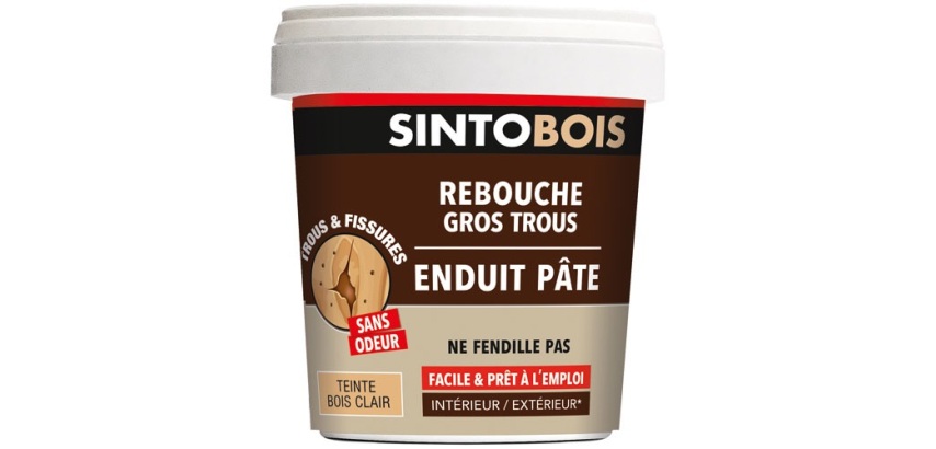 Sintobois pate rebouche gros trous bois 1kg bois clair