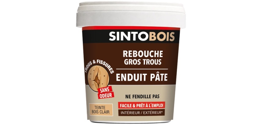 Sintobois pate rebouche gros trous bois 1kg bois clair