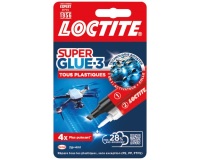 LOCTITE Colles Cyanoacrylates SUPERGLUE-3 Spécial Plastiques Tube 2g + Styl