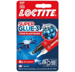 LOCTITE Colles Cyanoacrylates SUPERGLUE-3 Spécial Plastiques Tube 2g + Styl