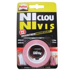 PATTEX Adhésif Fixation NCNV Double Face 120kg 19mm*1.5m