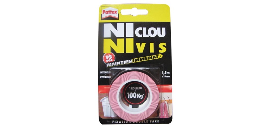 PATTEX Adhésif Fixation NCNV Double Face 120kg 19mm*1.5m