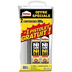 Colle fixation ni clou ni vis - avec pistolet - 310 mL - Lot de 2