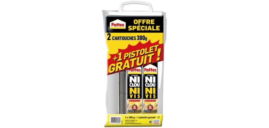 Colle fixation ni clou ni vis - avec pistolet - 310 mL - Lot de 2
