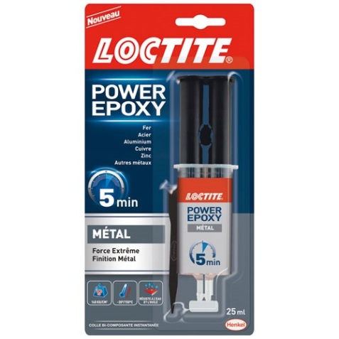 Colle Power Epoxy Loctite, couleur métal  - Tube de 25 ml