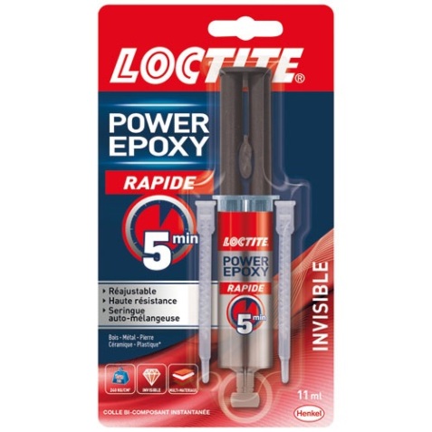 Colle Power Epoxy Rapide 5 minutes, invisible Loctite -  Tube de 11 ml