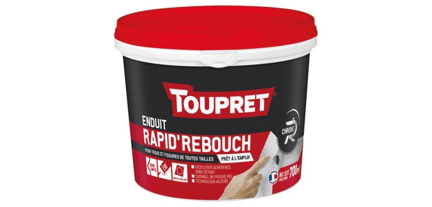 Enduit de rebouchage intérieur/extérieur Rapid' Rebouch Toupret, gris - Seau de 700 ml