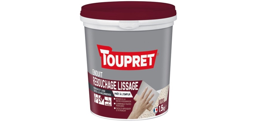 Enduit rebouchage lissage pâte extérieur 1.5kg + spatule