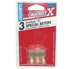 Crochet - spécial béton - laitonné - pointe de 14 mm - lot de 3