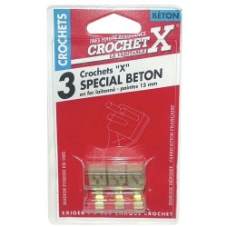 Crochet - spécial béton - laitonné - pointe de 14 mm - lot de 3