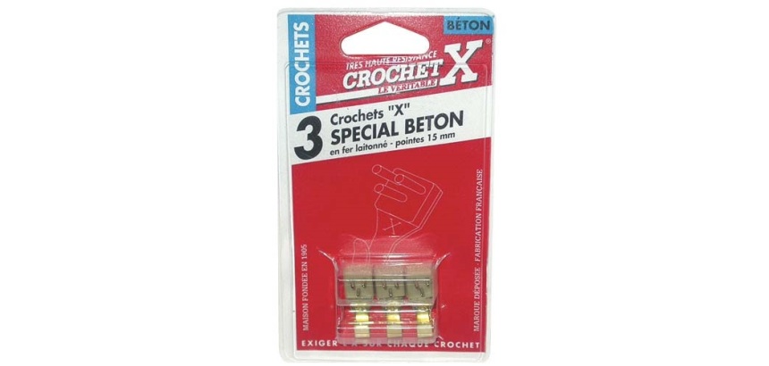 Crochet - spécial béton - laitonné - pointe de 14 mm - lot de 3