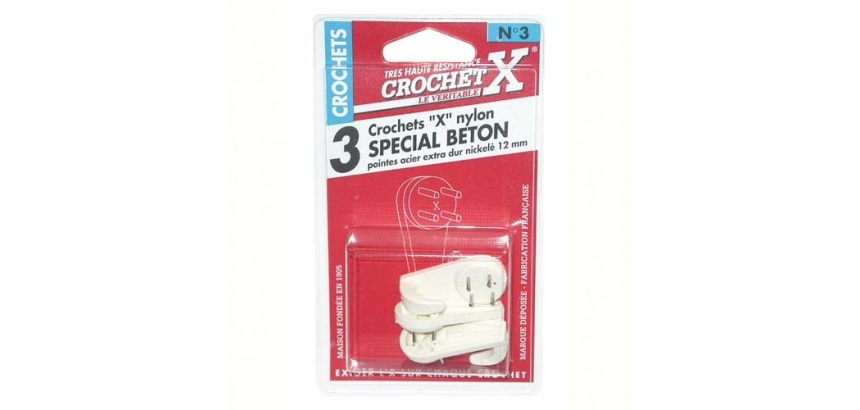 Crochet nylon N°2 - spécial béton - pointe de 11 mm - lot de 4