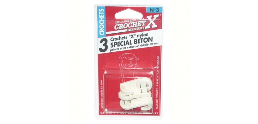 Crochet nylon N°3 - spécial béton - pointe de 11 mm - lot de 3