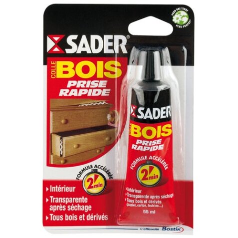 Colle à bois prise rapide Sader - Tube de 55 ml