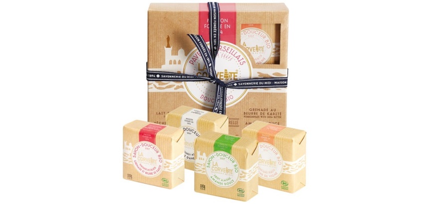 Coffret - pavés Marseillais - douceur Bio- comprenant 4 savonettes