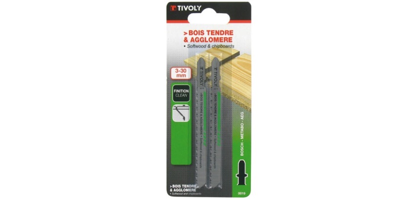Lame de scie sauteuse TIVOLY Essential - spécial bois - fixation en T - L : 100 - Lot de 2