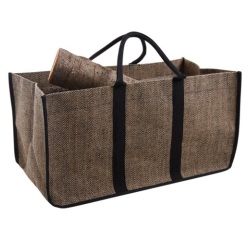 Sac à bûches en jute plastifié - motif chevron - 70 L